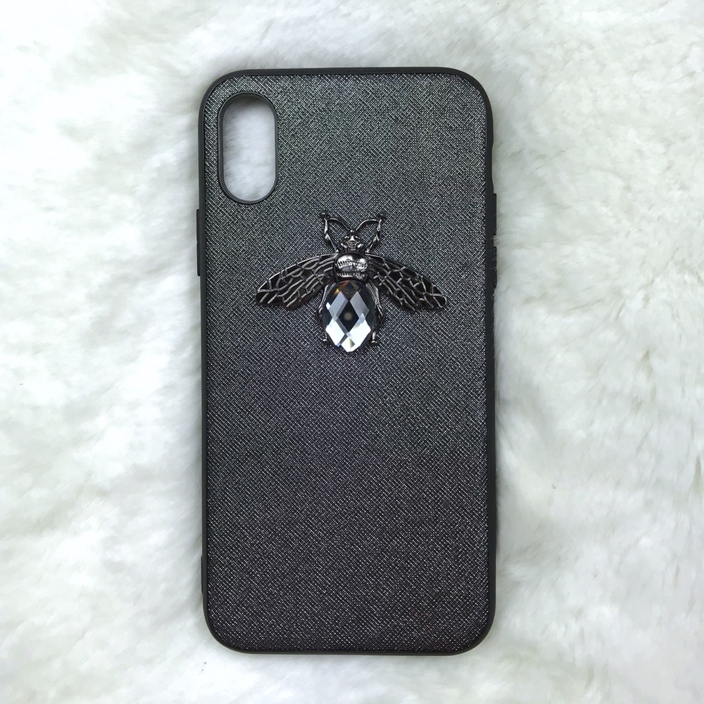 🐝 Diamond Bee Glitter Slim iPhone Case in Gray - Picture 3 of 5